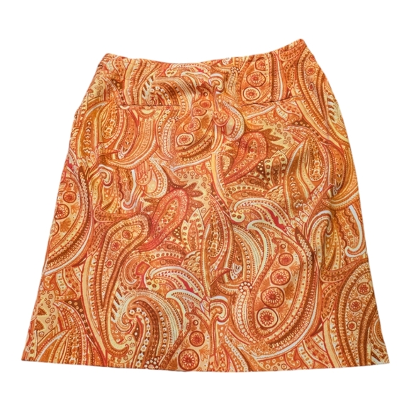 Talbots Paisley Pencil Skirt Orange Button Front Retro Secretary Career Casual - Picture 11 of 14